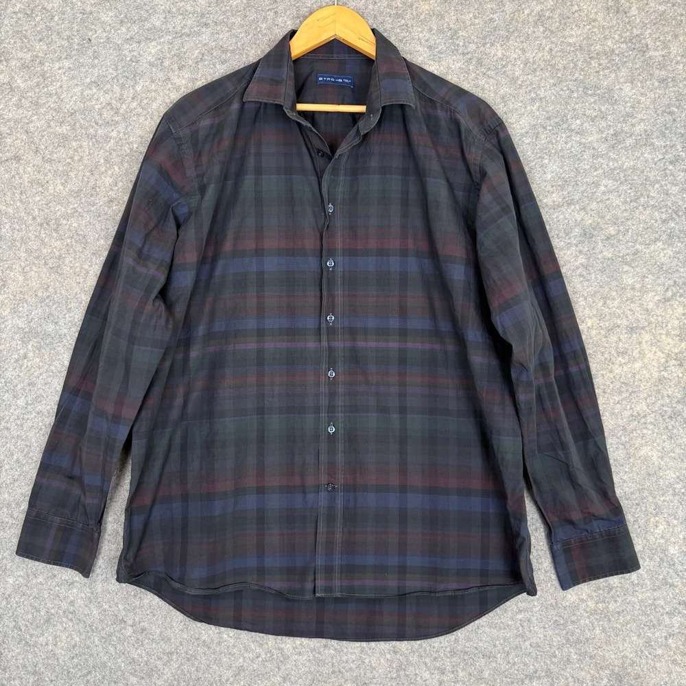 ETRO Button Shirt Mens 45 XL - 2XL‎ Multicolor Purple Plaid Designer Italy